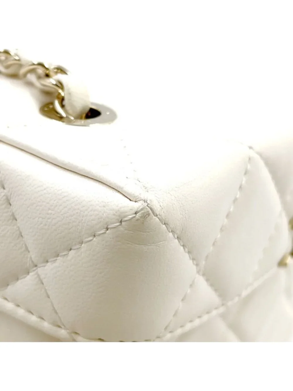 Chanel Quilted Small Box Random Lambskin White Chain Shoulder Bag Gold